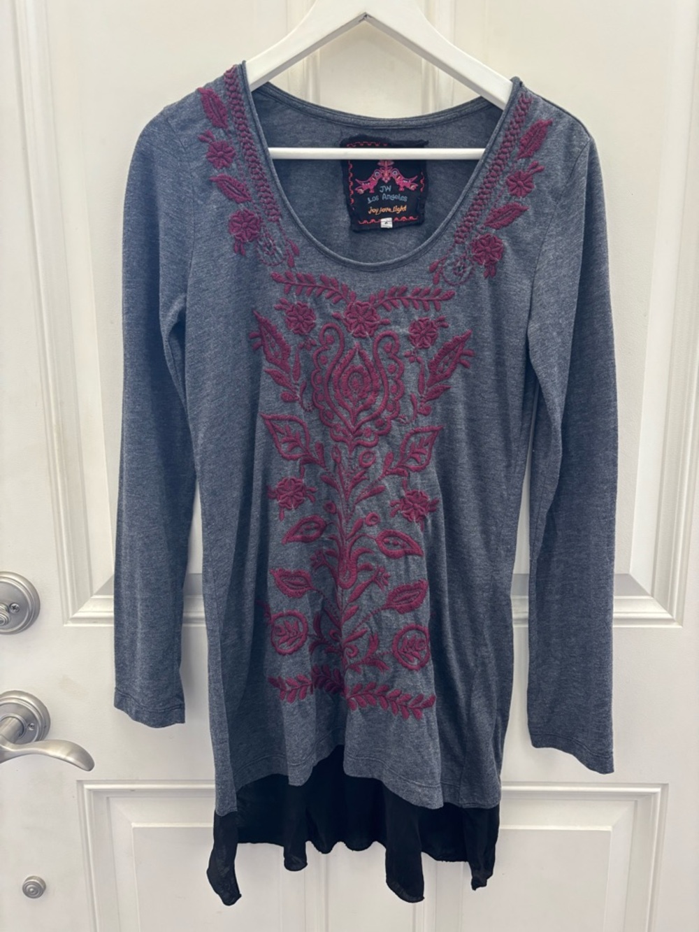 Johnny Was Embroidered 3/4 Sleeve Top Ruffle S